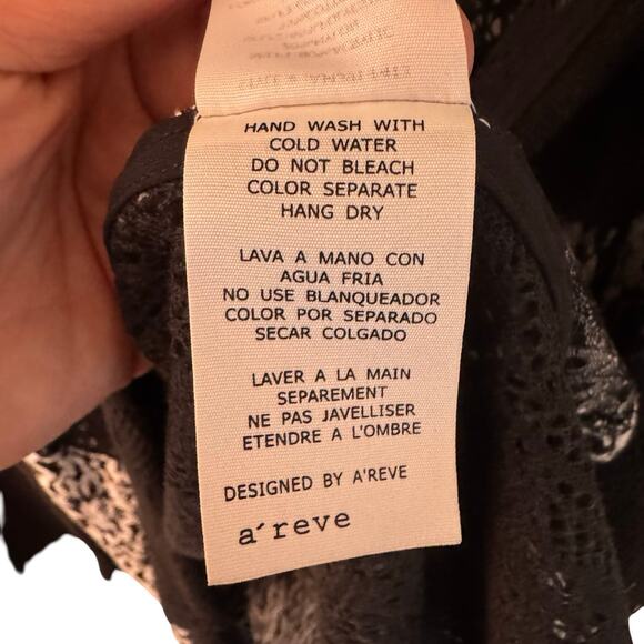 Anthropologie A’reve Cardigan L Black White Lace Knit Boho Open Front Sweater - Picture 6 of 8